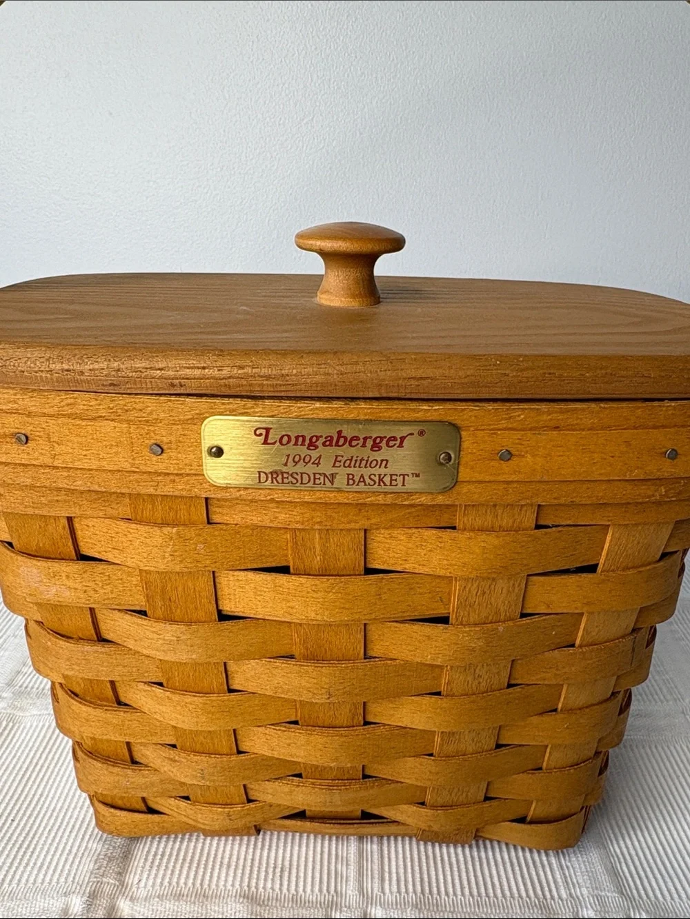 Vintage 1994 Longaberger Dresden Wooden Basket with Lid and 5 Signatures